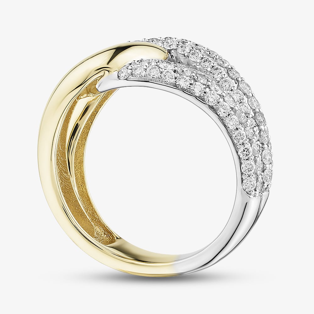 9ct Two Colour Gold Diamond Interlocking Band Ring 52J02YW/100-9