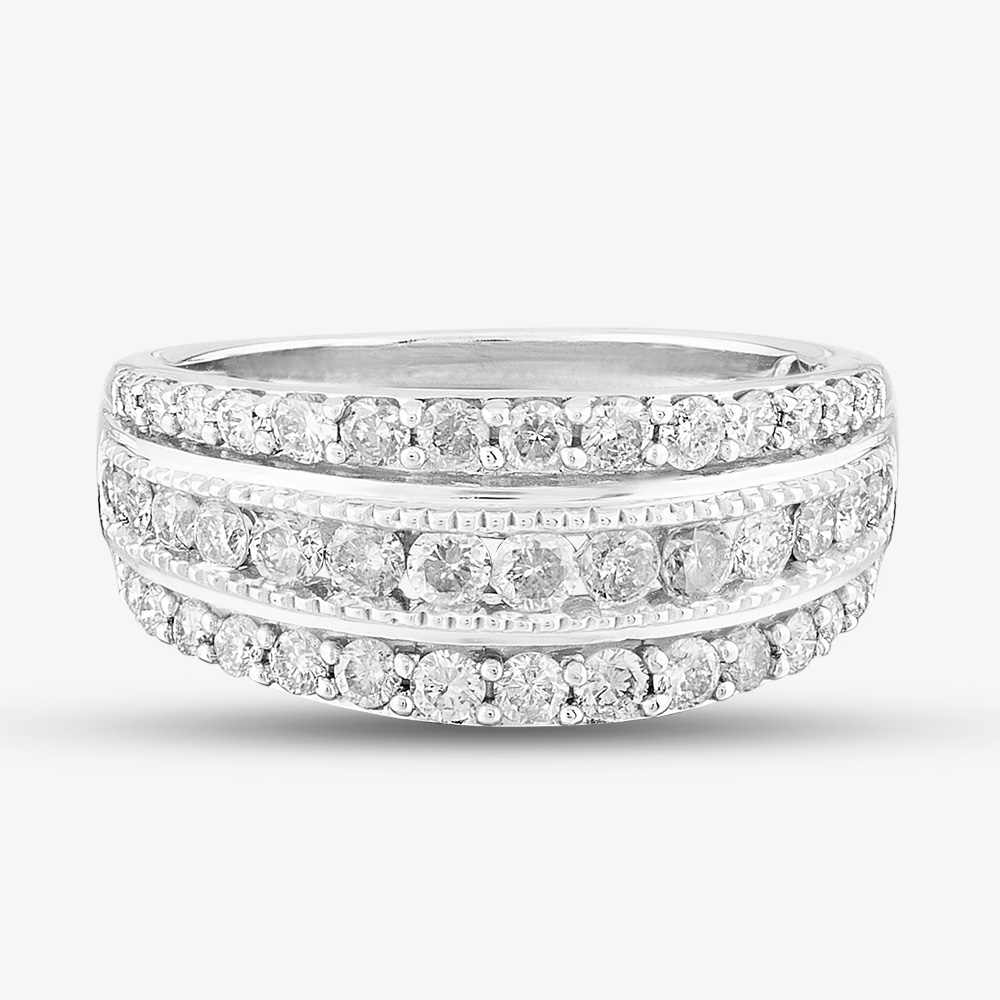 9ct White Gold 1.00ct Diamond Multi-set Three Row Ring THR18910-100 WG