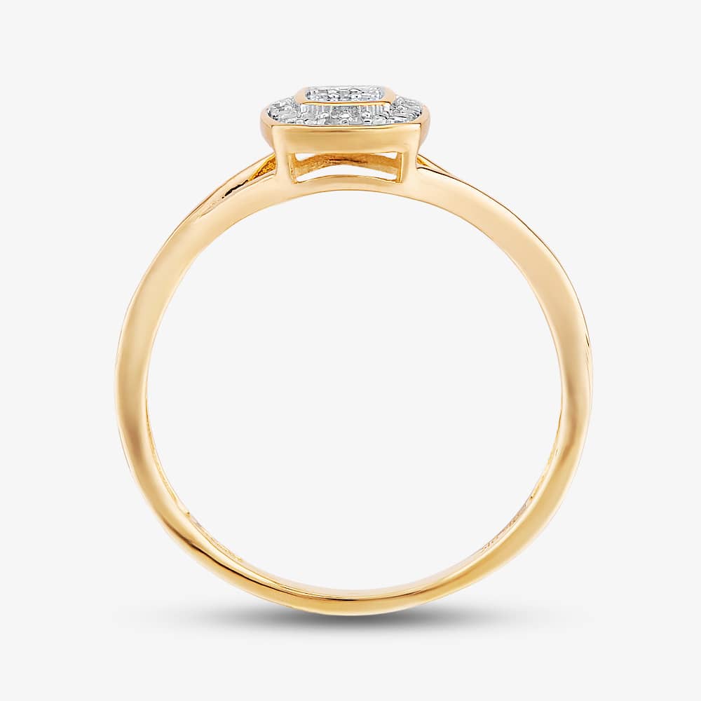  9ct Yellow Gold 0.05ct Diamond Pave Square Cluster Promise Ring THR19766-05 9Ky 