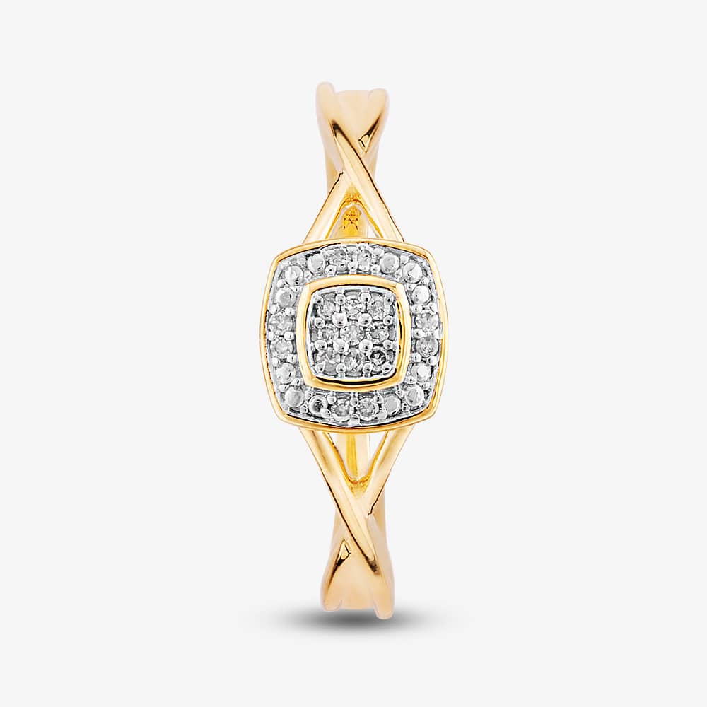  9ct Yellow Gold 0.05ct Diamond Pave Square Cluster Promise Ring THR19766-05 9Ky 