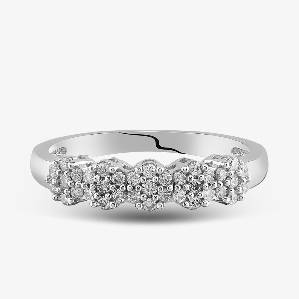 9ct White Gold 0.25ct Diamond Flower Clusters Ring THR19157-25