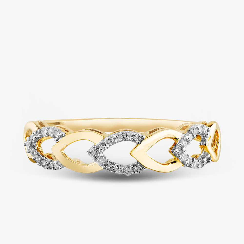 9ct Yellow Gold 0.10ct Diamond Open Hearts Ring THR30656-10