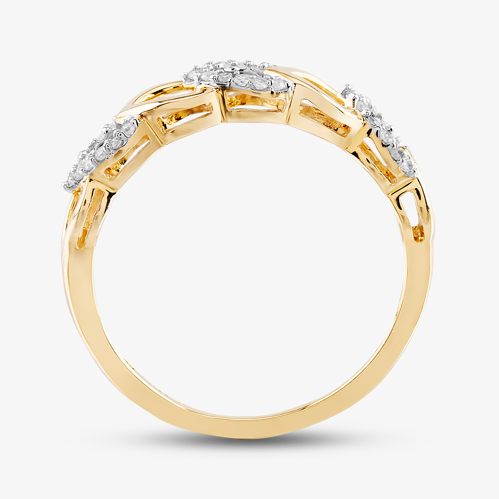 9ct Yellow Gold 0.10ct Diamond Open Hearts Ring THR30656-10
