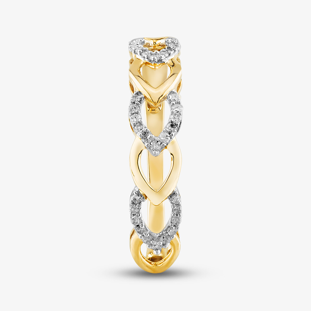 9ct Yellow Gold 0.10ct Diamond Open Hearts Ring THR30656-10