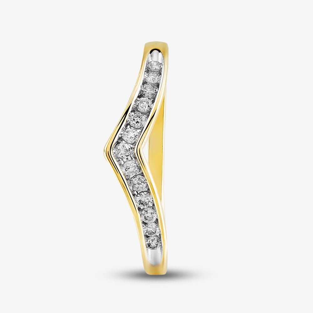 Pure Brilliance 9ct Yellow Gold 0.12ct Diamond Wishbone Half Eternity Ring THR14730