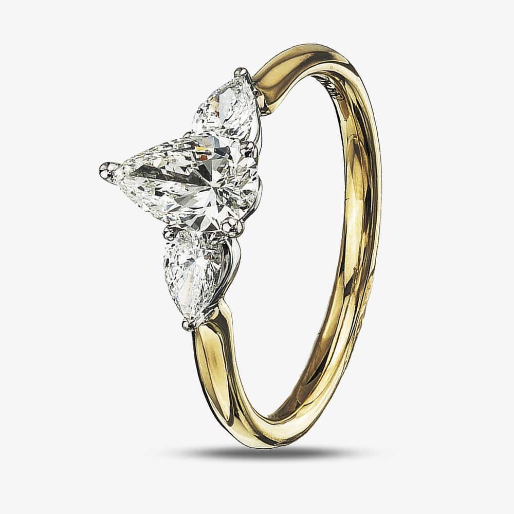Product photograph of 18ct Yellow Gold 0 90ct Pear Cut Diamond Three Stone Ring 31151yw 90-18 N from The Jewel Hut