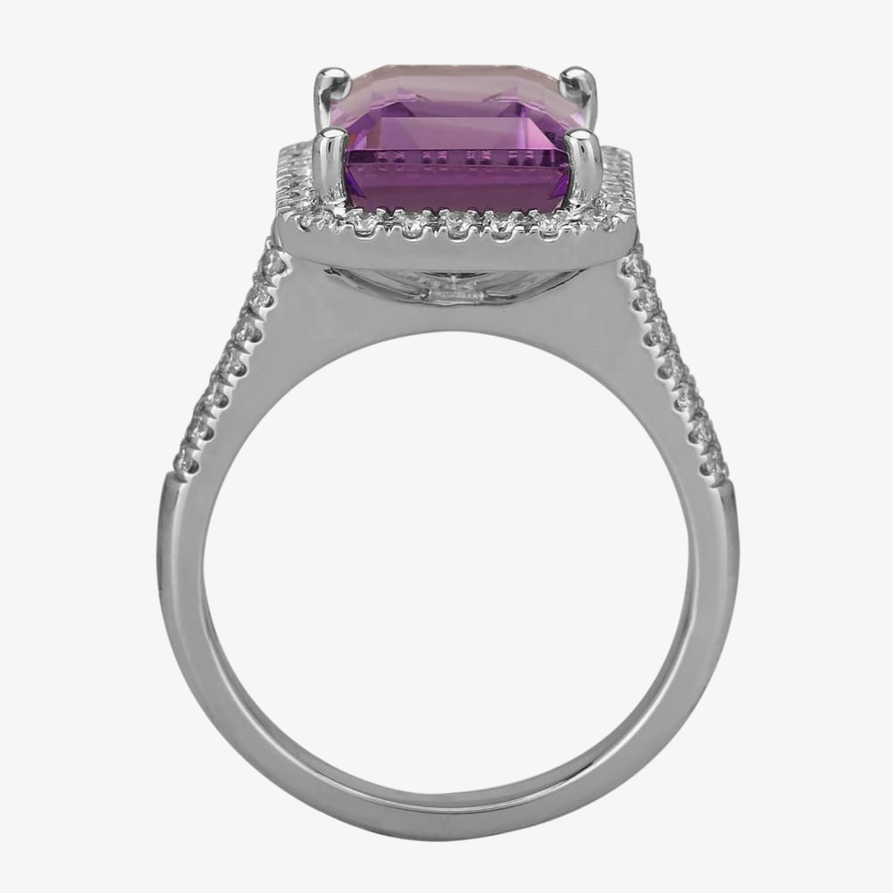9ct White Gold Baguette Cut Amethyst and Round  Diamond Cluster Shouldered Ring R4099-119AM