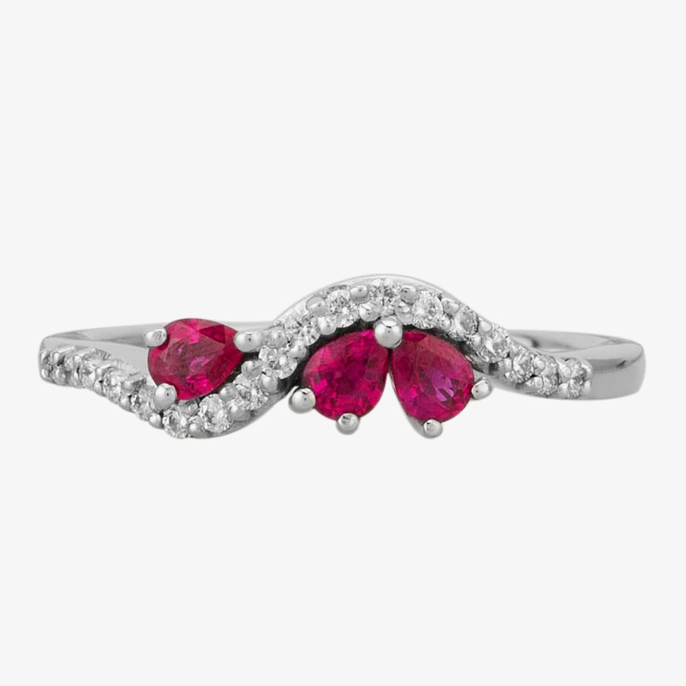 18ct White Gold Ruby and Diamond Wave Ring 9725/18W/DQ7R-0.14CT L