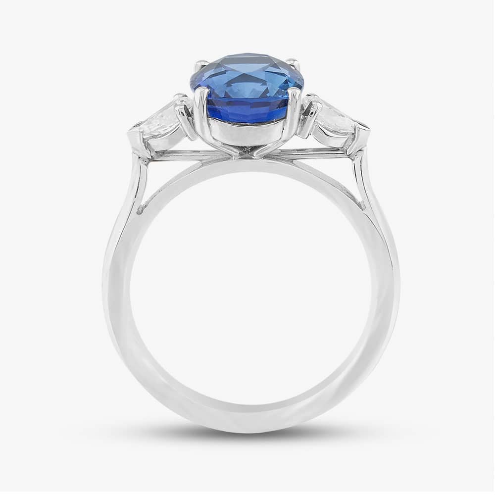 Platinum 4.12ct Oval Cut Sapphire & 0.40ct Brilliant Cut Diamond Shoulder Set Solitaire Ring 10-80-465/25-10-150