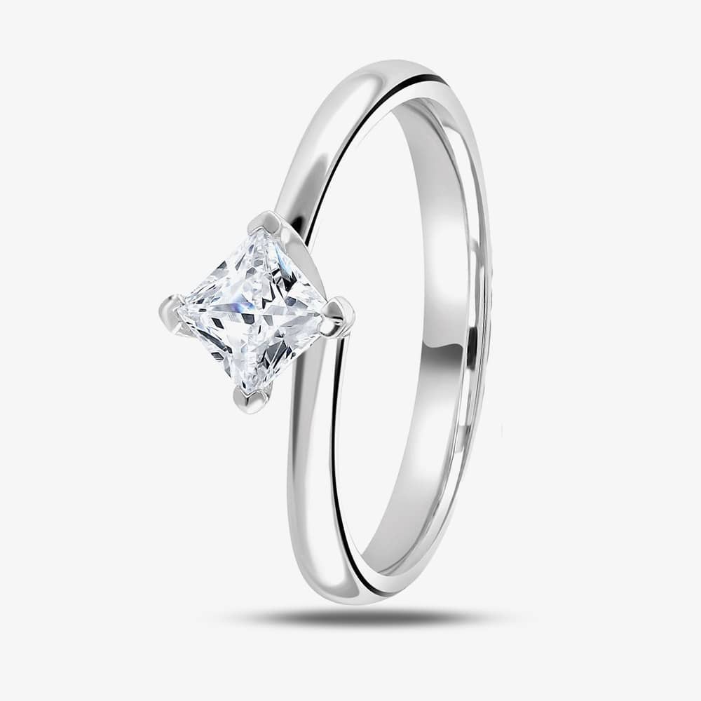 Product photograph of Platinum 0 50ct Princess-cut Diamond Solitaire Ring P R1-140 4 5 from The Jewel Hut