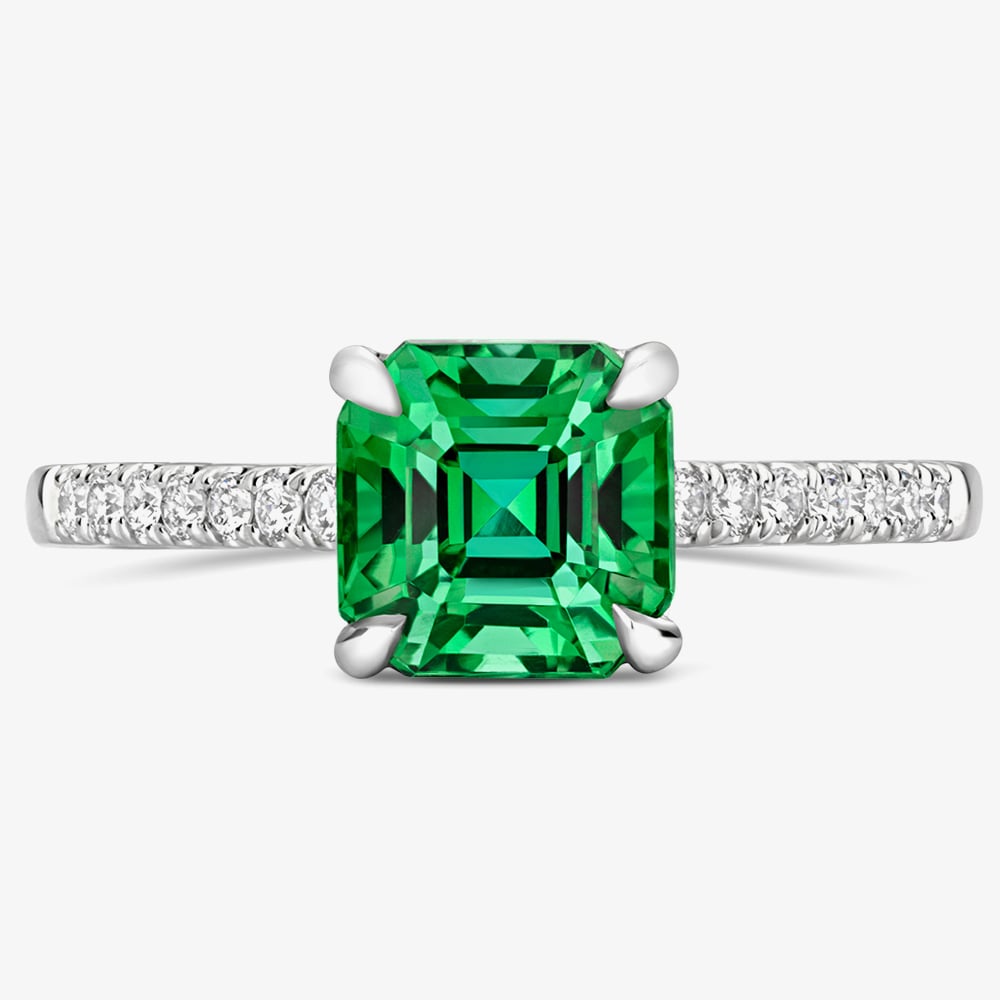 Product photograph of Tivon Platinum Radiant-cut Green Tourmaline And Diamond Shoulders Ring Rwp-1689-gt M1 2 from The Jewel Hut