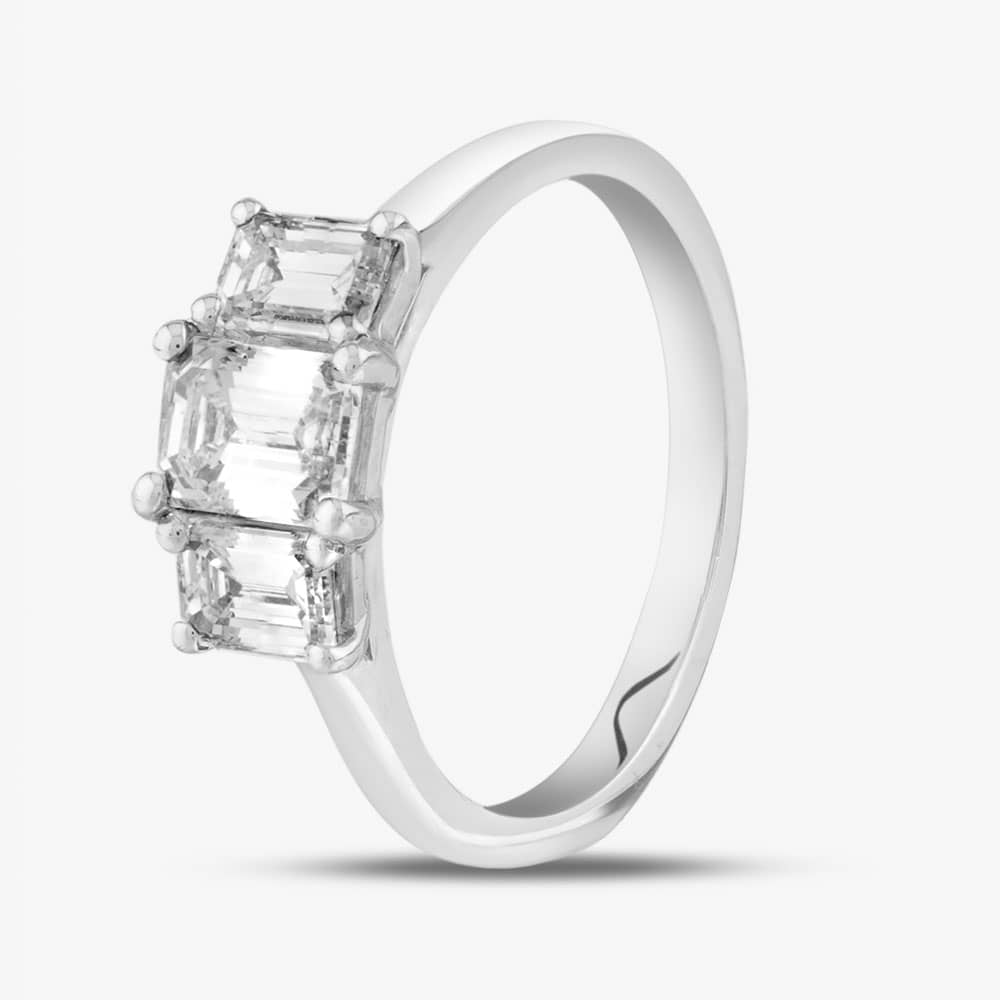 Product photograph of Platinum 1 59ct Emerald Cut Diamond Three Stone Ring Rn5326 Plt N from The Jewel Hut