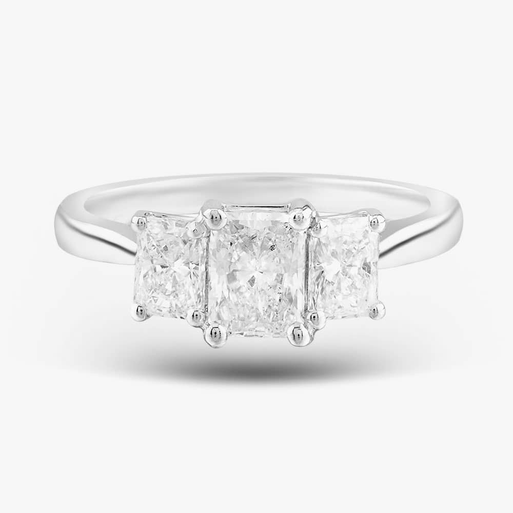 Platinum 1.47ct Radiant Cut Diamond Three Stone Ring RN5874 PLT