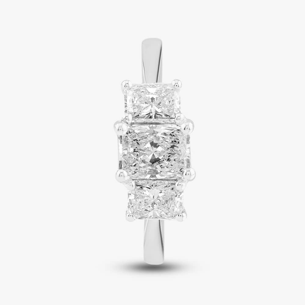 Platinum 1.47ct Radiant Cut Diamond Three Stone Ring RN5874 PLT