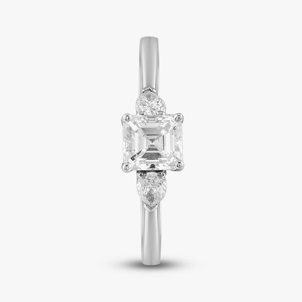Platinum 1.30ct Asscher & Pear Cut Diamond Three Stone Ring RN5586 PLT