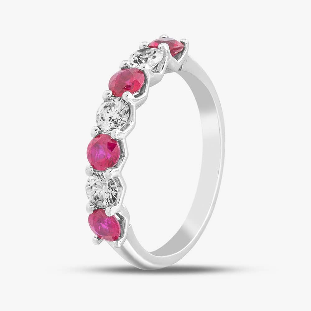 Product photograph of Platinum Brilliant Cut Ruby Amp Diamond Half Eternity Ring 32702g6 M from The Jewel Hut