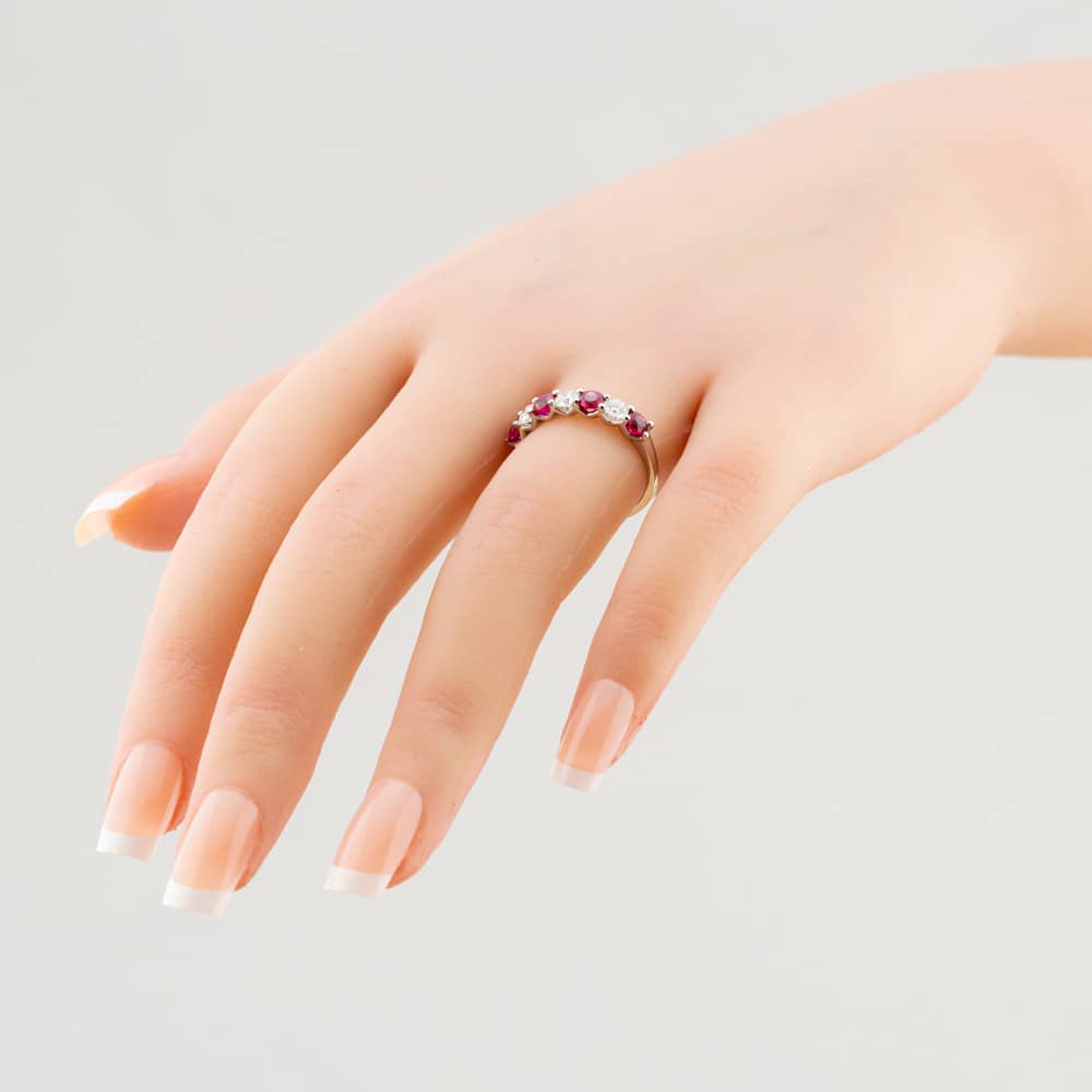 Platinum Brilliant Cut Ruby & Diamond Half Eternity Ring 32702G6 M