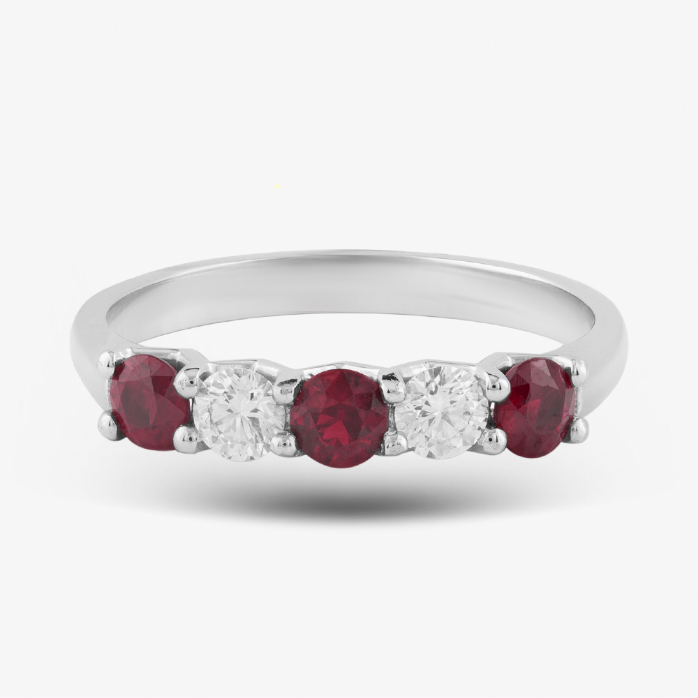 Platinum Brilliant Cut Ruby & Diamond Five Stone Ring 32706 N