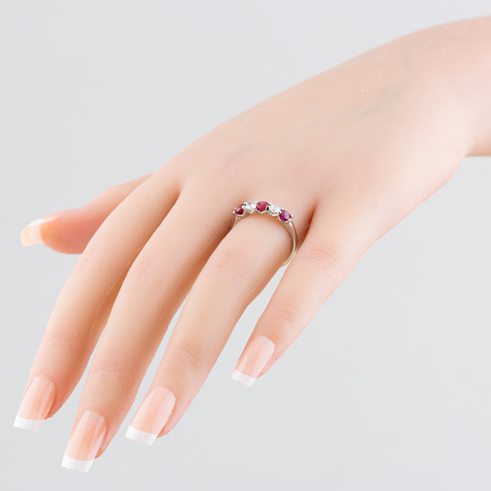 Platinum Brilliant Cut Ruby & Diamond Five Stone Ring 32706 N