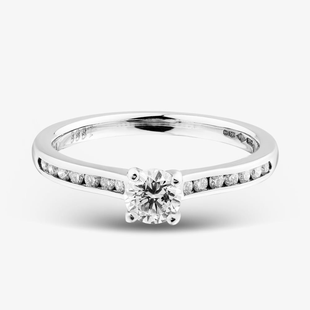 1888 Collection Platinum 0.35ct Certificated Round Cut Diamond Shoulder Set Solitaire Ring RI-138(.33CT PLUS)