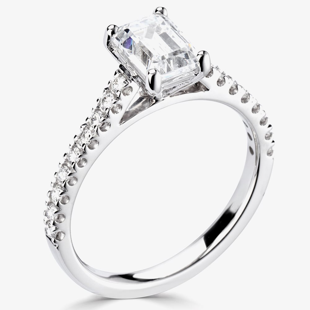 1888 Collection Platinum 0.80ct Certificated Emerald Cut Diamond Shoulder Set Solitaire Ring RI-2209A(6X4)(.60CT PLUS