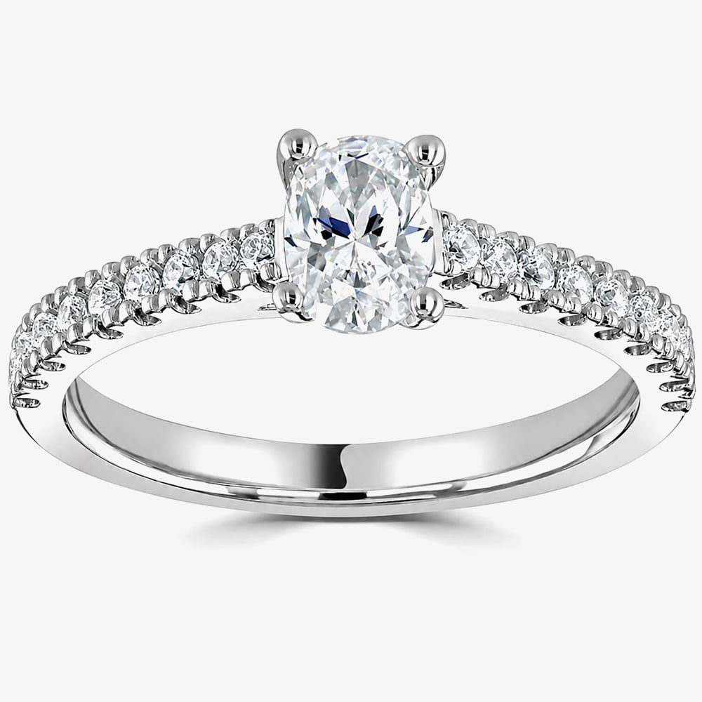 1888 Collection Platinum 0.90ct Certificated Oval Cut Diamond Shoulder Set Solitaire Ring RI-2250(7X5)(.70CT PLUS)