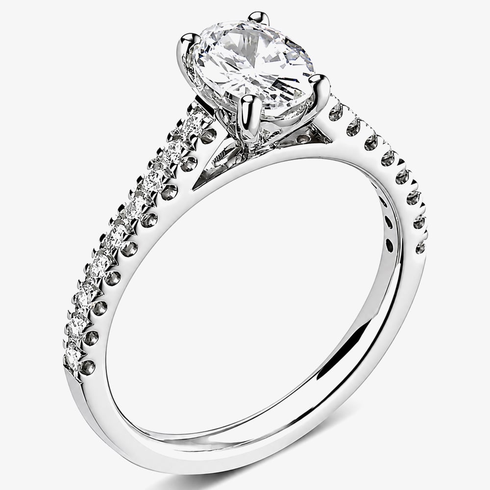 1888 Collection Platinum 0.90ct Certificated Oval Cut Diamond Shoulder Set Solitaire Ring RI-2250(7X5)(.70CT PLUS)