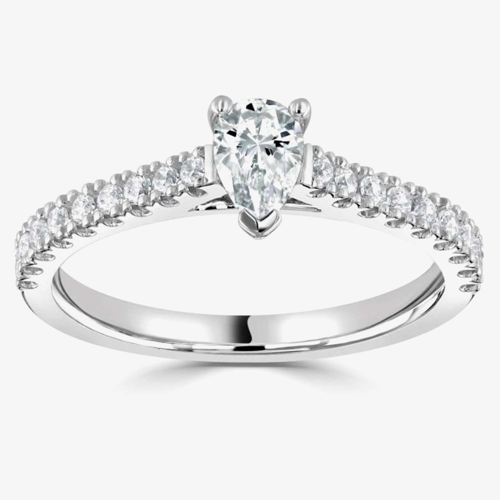 1888 Collection Platinum 0.70ct Certificated Pear Cut Diamond Shoulder Set Solitaire Ring RI-2252(7X5)(.50CT PLUS)