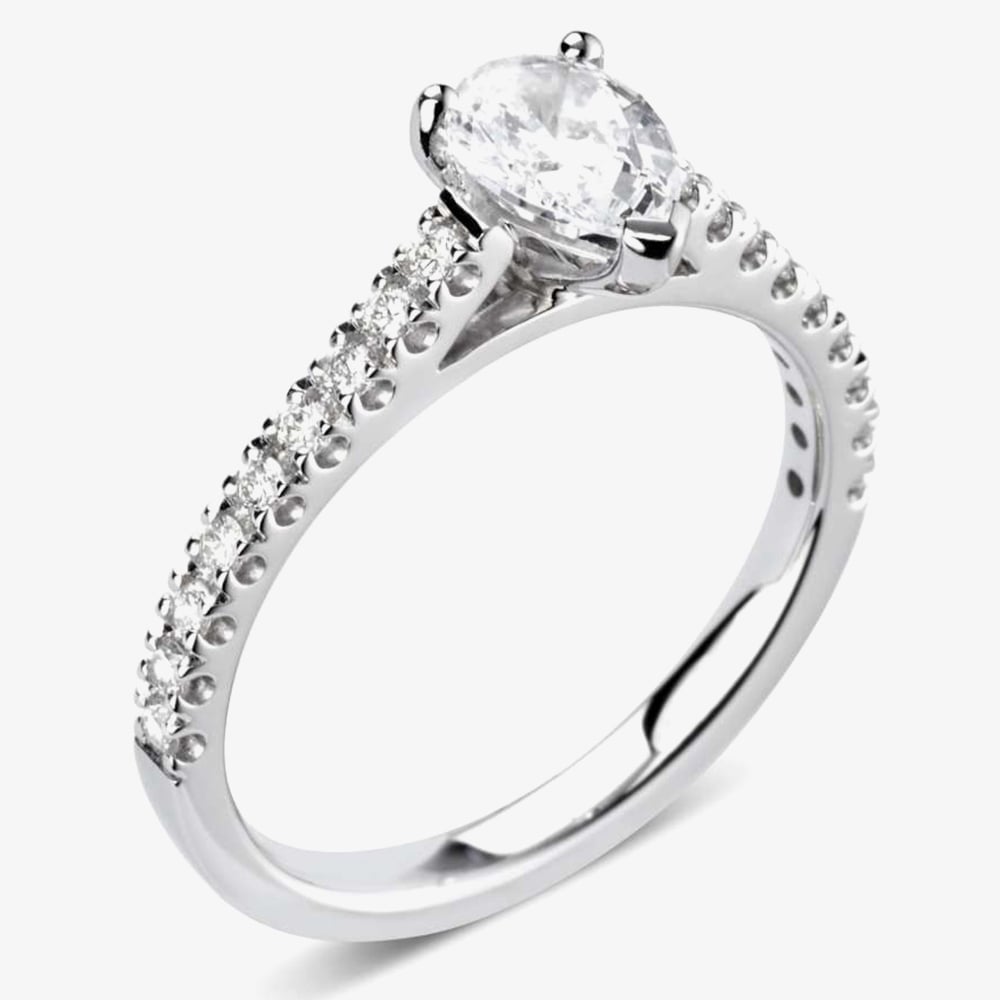 1888 Collection Platinum 0.70ct Certificated Pear Cut Diamond Shoulder Set Solitaire Ring RI-2252(7X5)(.50CT PLUS)