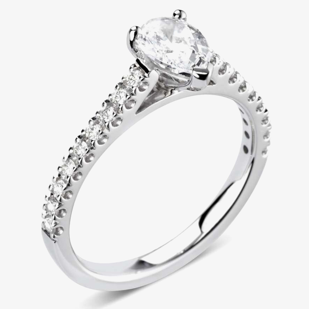 1888 Collection Platinum Pear Cut 0.50ct Diamond Solitaire Shoulder Set Ring RI-2252