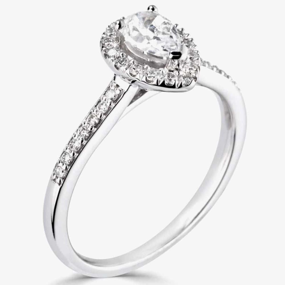 1888 Collection Platinum 0.25ct Certificated Pear Cut Diamond Shoulder Set Halo Ring RC2020(5X3)(.25CT PLUS)