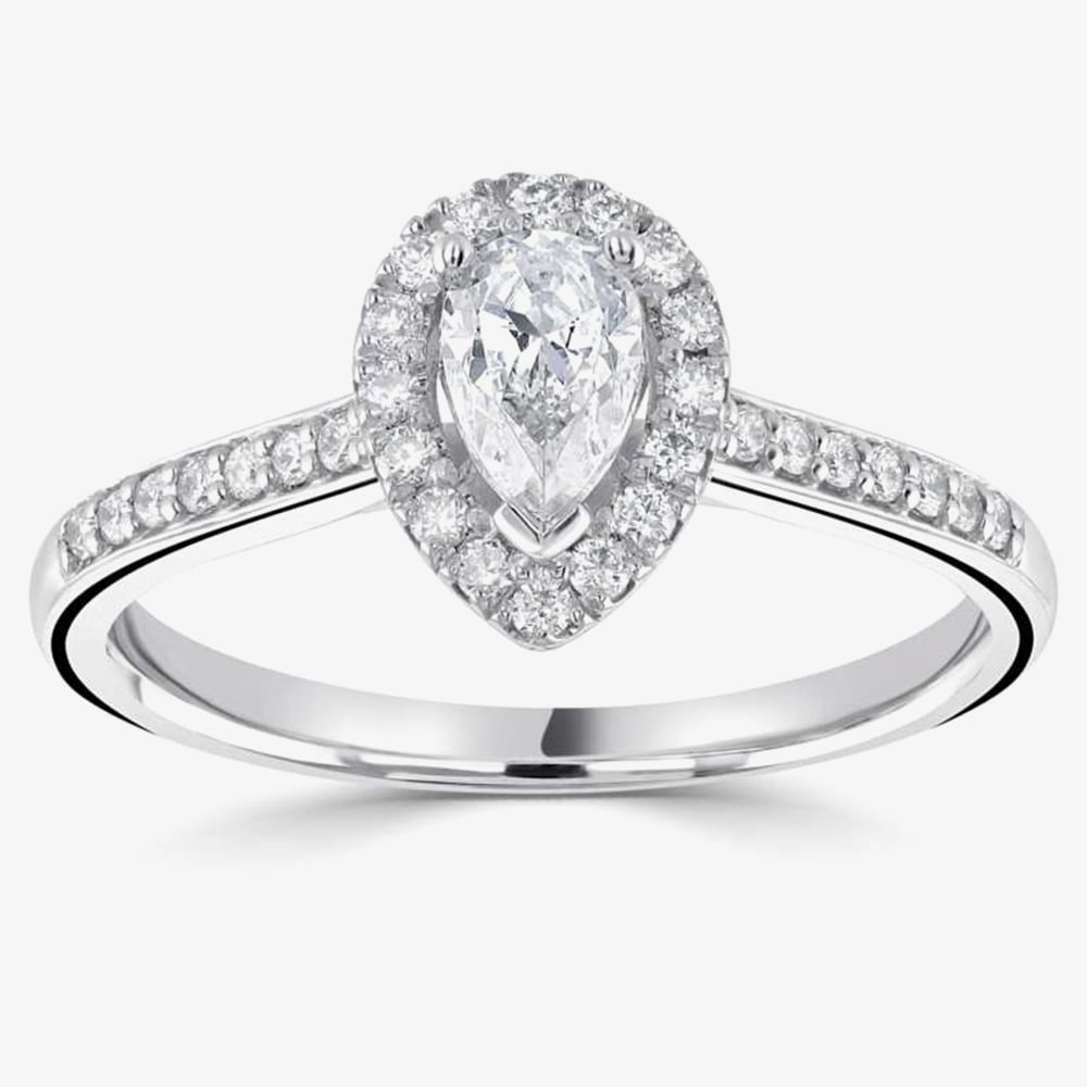 1888 Collection Platinum 0.25ct Certificated Pear Cut Diamond Shoulder Set Halo Ring RC2020(5X3)(.25CT PLUS)