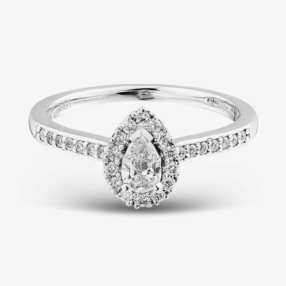 1888 Collection Platinum 0.70ct Certificated Pear Cut Diamond Shoulder Set Halo Ring RC2020B(6X4)(.70CT PLUS)