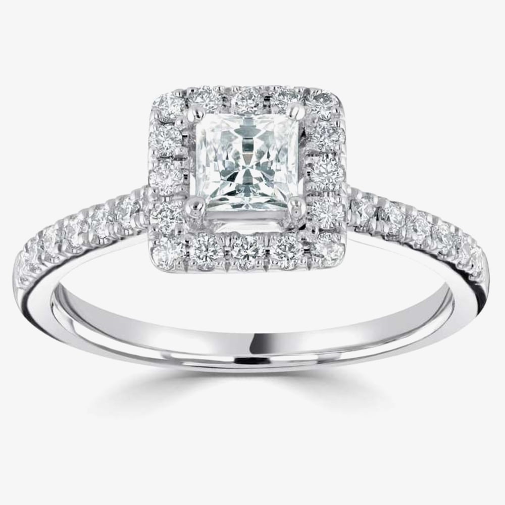 1888 Collection Platinum 0.50ct Certificated Princess Cut Diamond Shoulder Set Halo Ring RC2022(3.5)