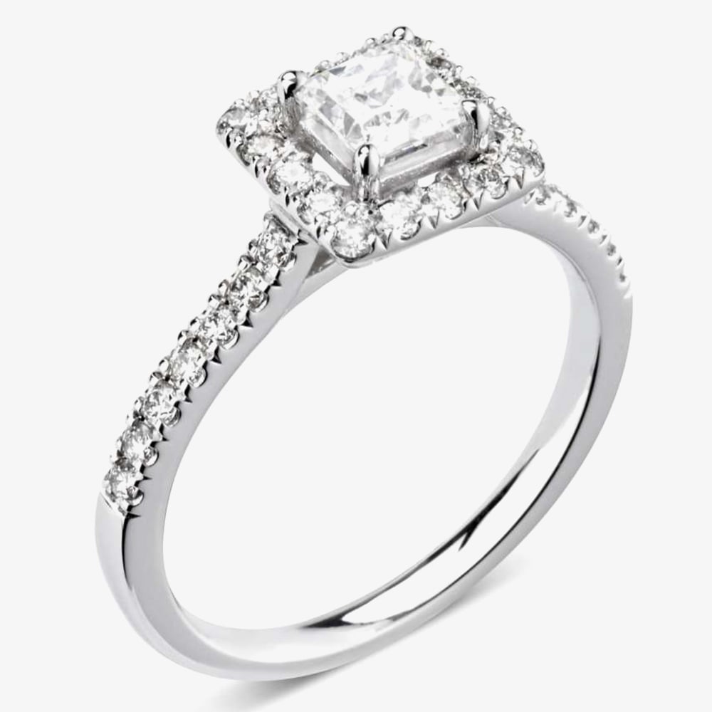 1888 Collection Platinum 0.70ct Certificated Princess Cut Diamond Shoulder Set Halo Ring RC2022(4.0)