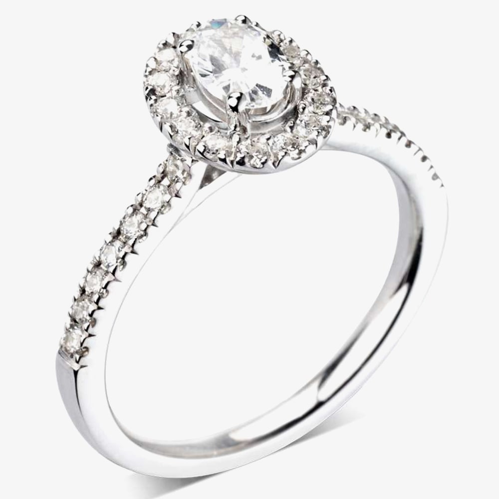 1888 Collection Platinum 0.70ct Certificated Oval Cut Diamond Shoulder Set Halo Ring RC2028(6X4)
