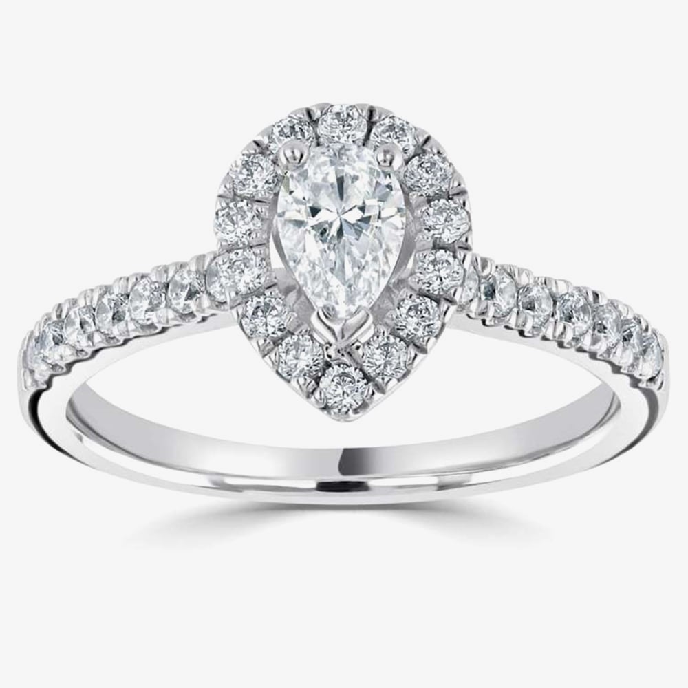 1888 Collection Platinum 1.20ct Certificated Pear Cut Diamond Shoulder Set Halo Ring RC2031(7X5)