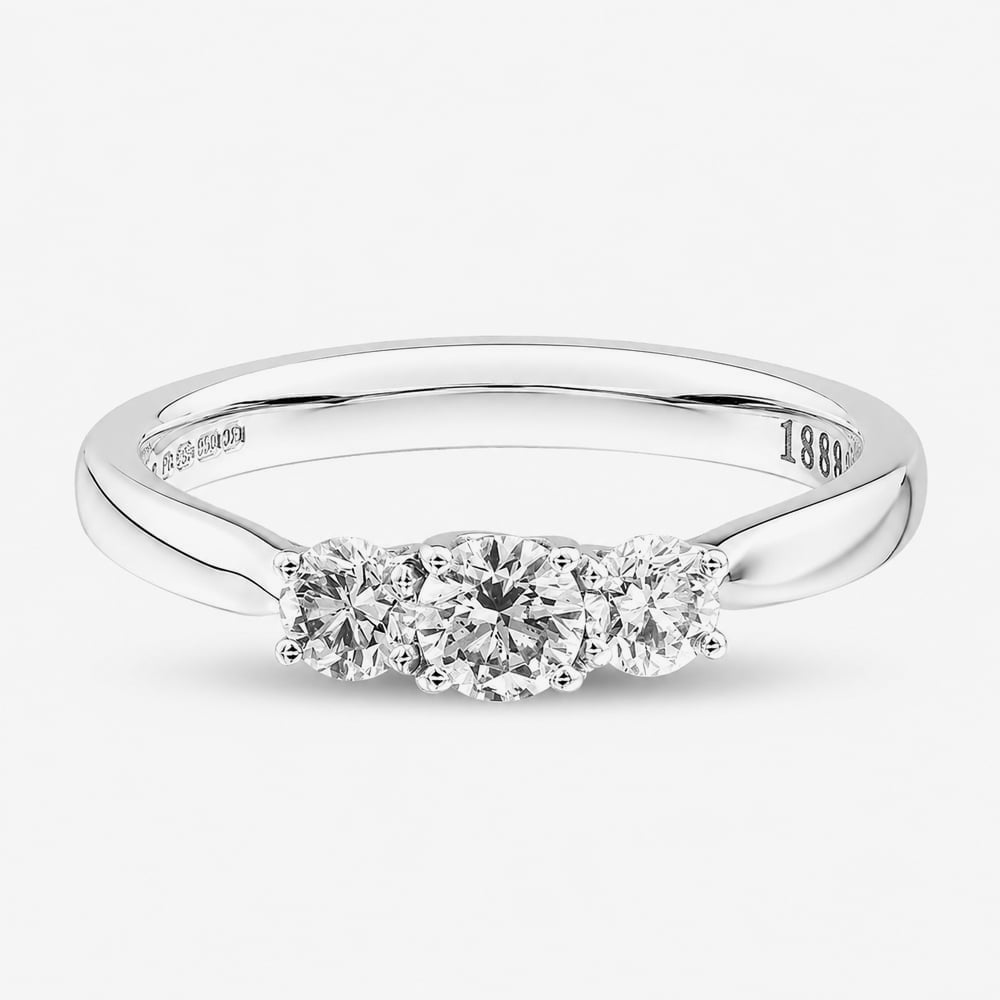 1888 Collection Platinum 0.60ct Certificated Round Cut Diamond Three Stone Ring R3-145(.57CT PLUS)