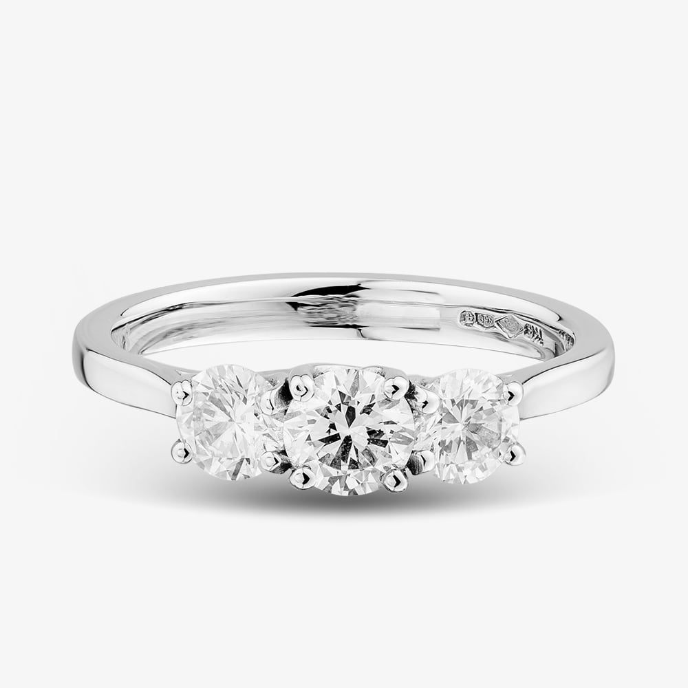 1888 Collection Platinum Certificated 1.00ct Round Cut Diamond Three Stone Ring R3-145(1.00CT PLUS)