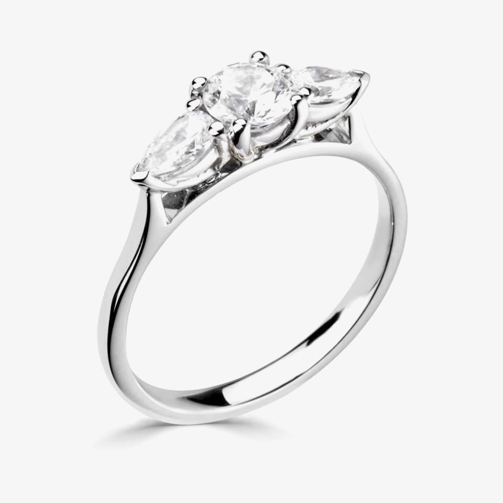 Platinum 0.70ct Certificated Round Cut Diamond Three Stone Ring R3-2033(5X3)(.70CT PLUS)