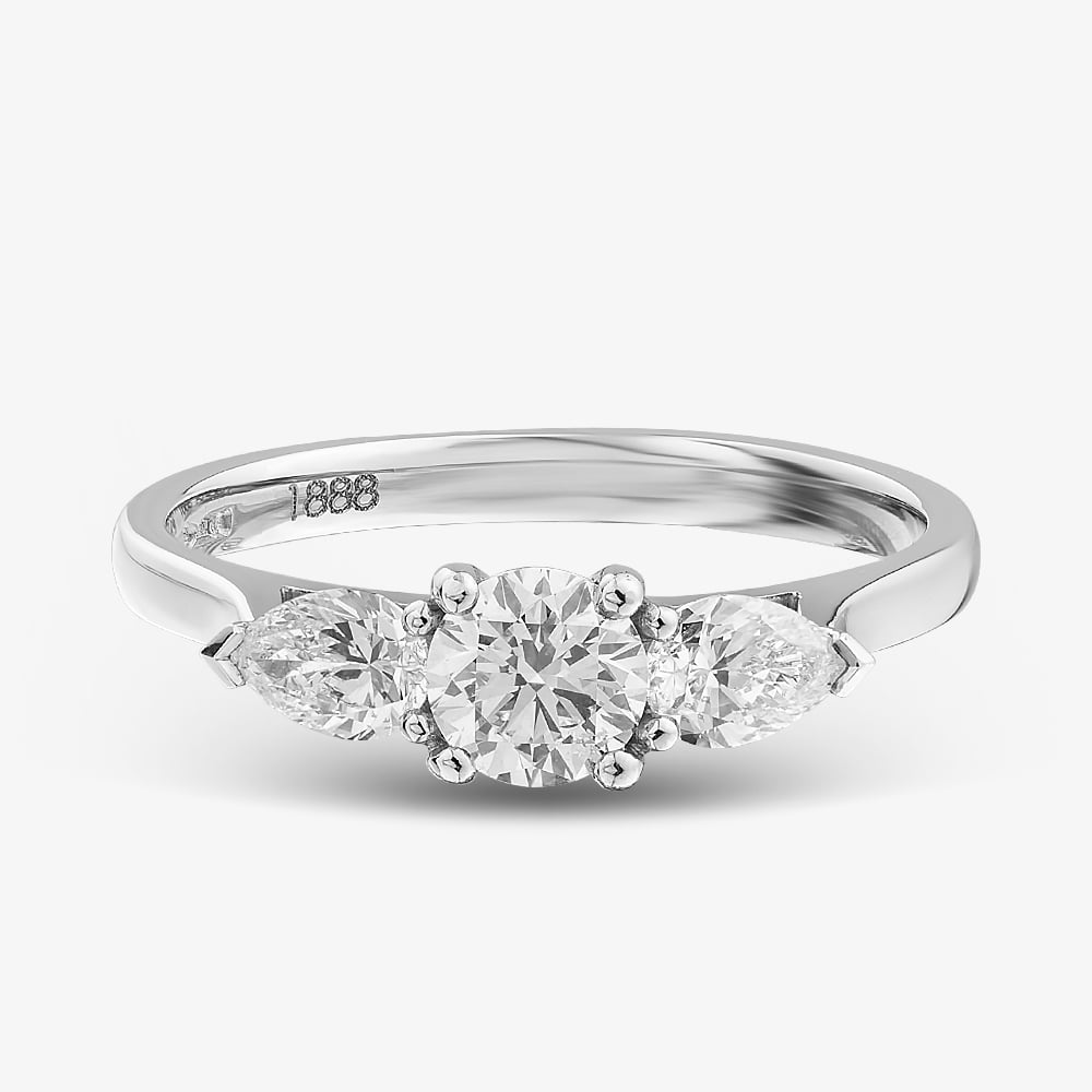 1888 Collection Platinum Certificated 0.90ct Round & Pear Cut Diamond Three Stone Ring R3-2033(5X3)(.90CT PLUS)
