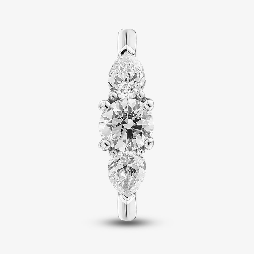 1888 Collection Platinum Certificated 0.90ct Round & Pear Cut Diamond Three Stone Ring R3-2033(5X3)(.90CT PLUS)