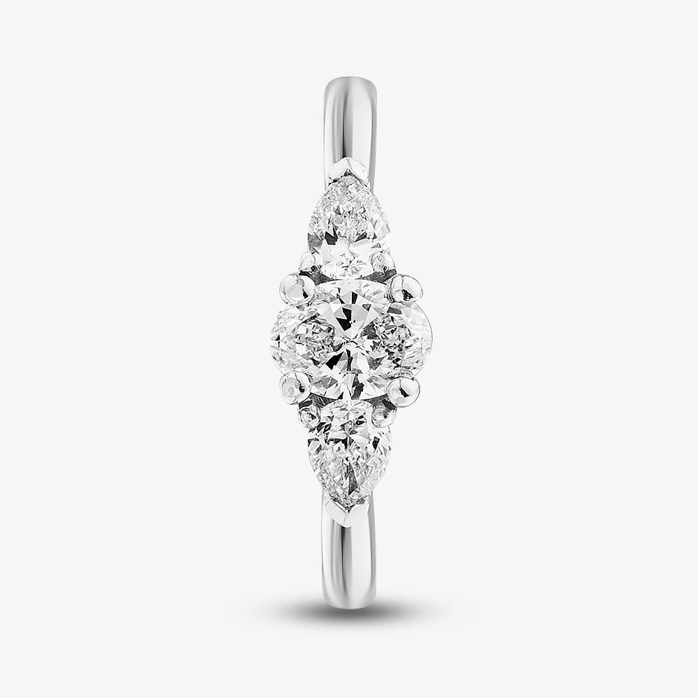 1888 Collection Platinum 0.69ct Certificated Oval & Pear Cut Three Stone Ring R3-2034(.60CT PLUS)