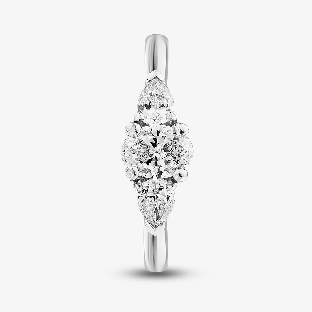 1888 Collection Platinum Certificated 0.69ct Oval & Pear Cut Diamond Three Stone Ring R3-2034(6X4)(.69CT PLUS)