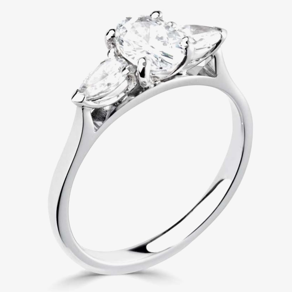 Platinum 1.10ct Certificated Oval Cut Diamond Three Stone Ring R3-2034(1.00CT PLUS