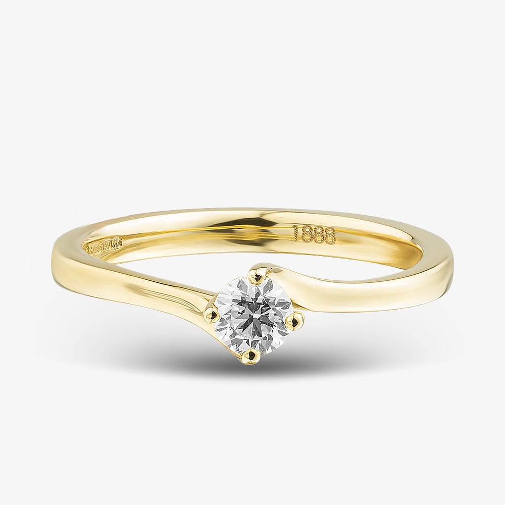 1888 Collection 18ct Yellow Gold Certificated 0.25ct Round Cut Diamond Twist Solitaire Ring RI-137(.25CT PLUS)
