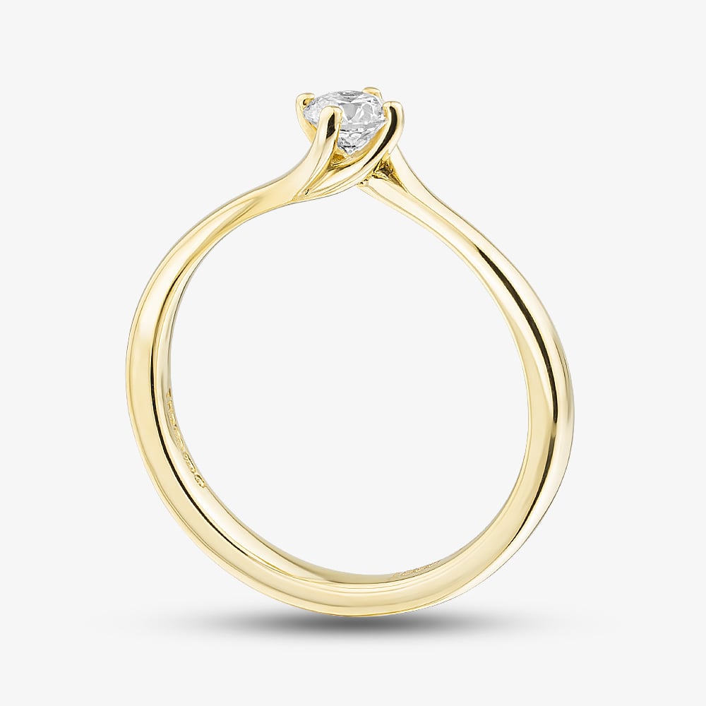 1888 Collection 18ct Yellow Gold Certificated 0.25ct Round Cut Diamond Twist Solitaire Ring RI-137(.25CT PLUS)