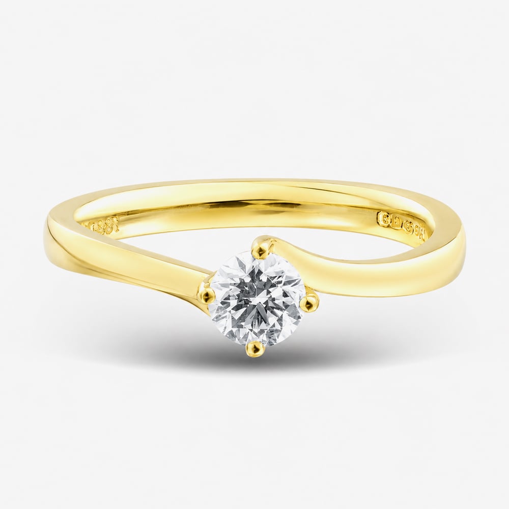 1888 Collection 18ct Yellow Gold 0.33ct Certificated Round Cut Diamond Twist Solitaire Ring RI-137(.33CT PLUS)