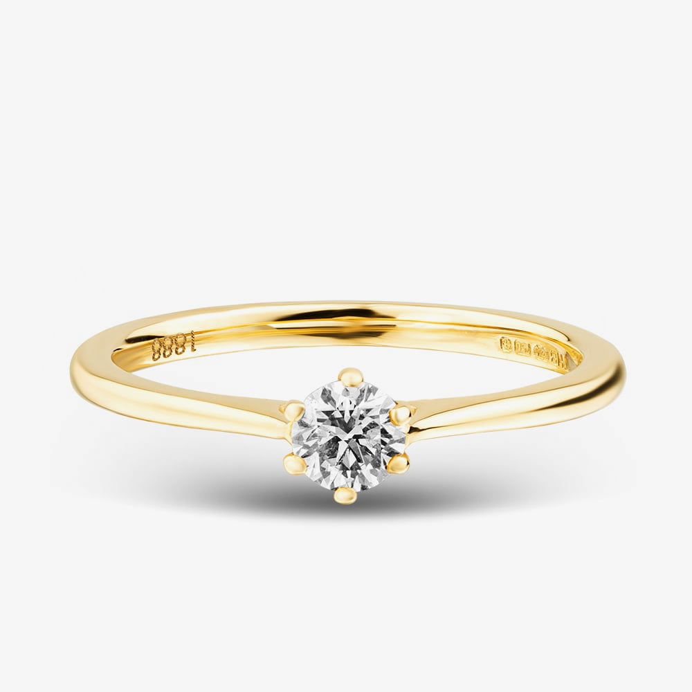1888 Collection 18ct Yellow Gold 0.33ct Certificated Round Cut Diamond Solitaire Ring RI-144(.33CT PLUS)