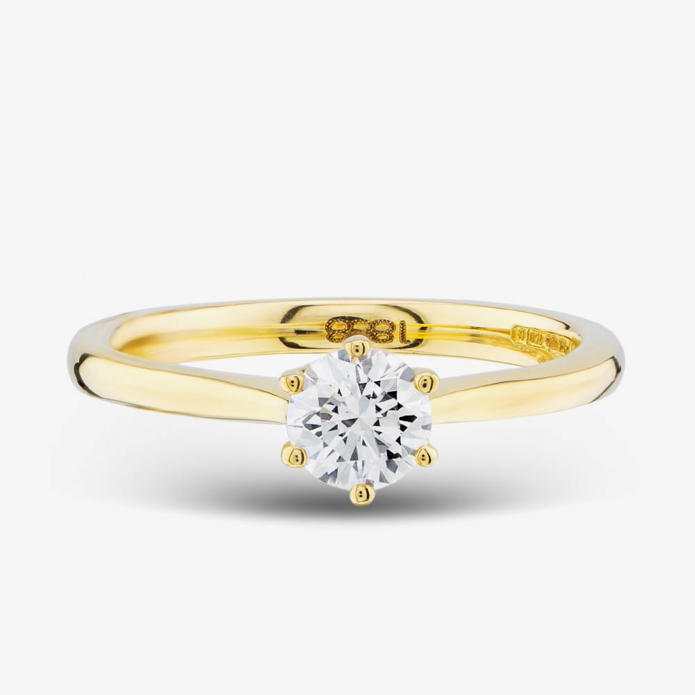 1888 Collection 18ct Yellow Gold 0.80ct Certificated Round Cut Diamond Solitaire Ring RI-144(.70CT PLUS)